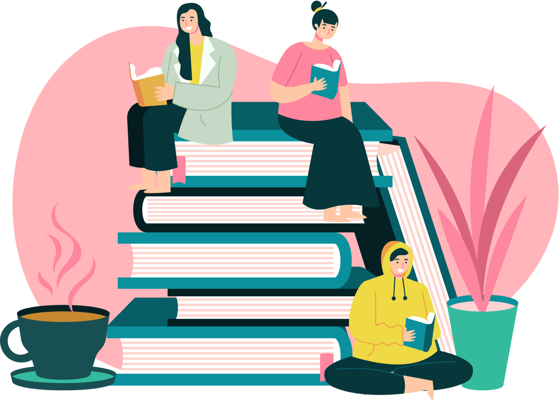 Fanned book covers across categories: Competitive, Textbooks, Self-Help, Spiritual, and Stories
