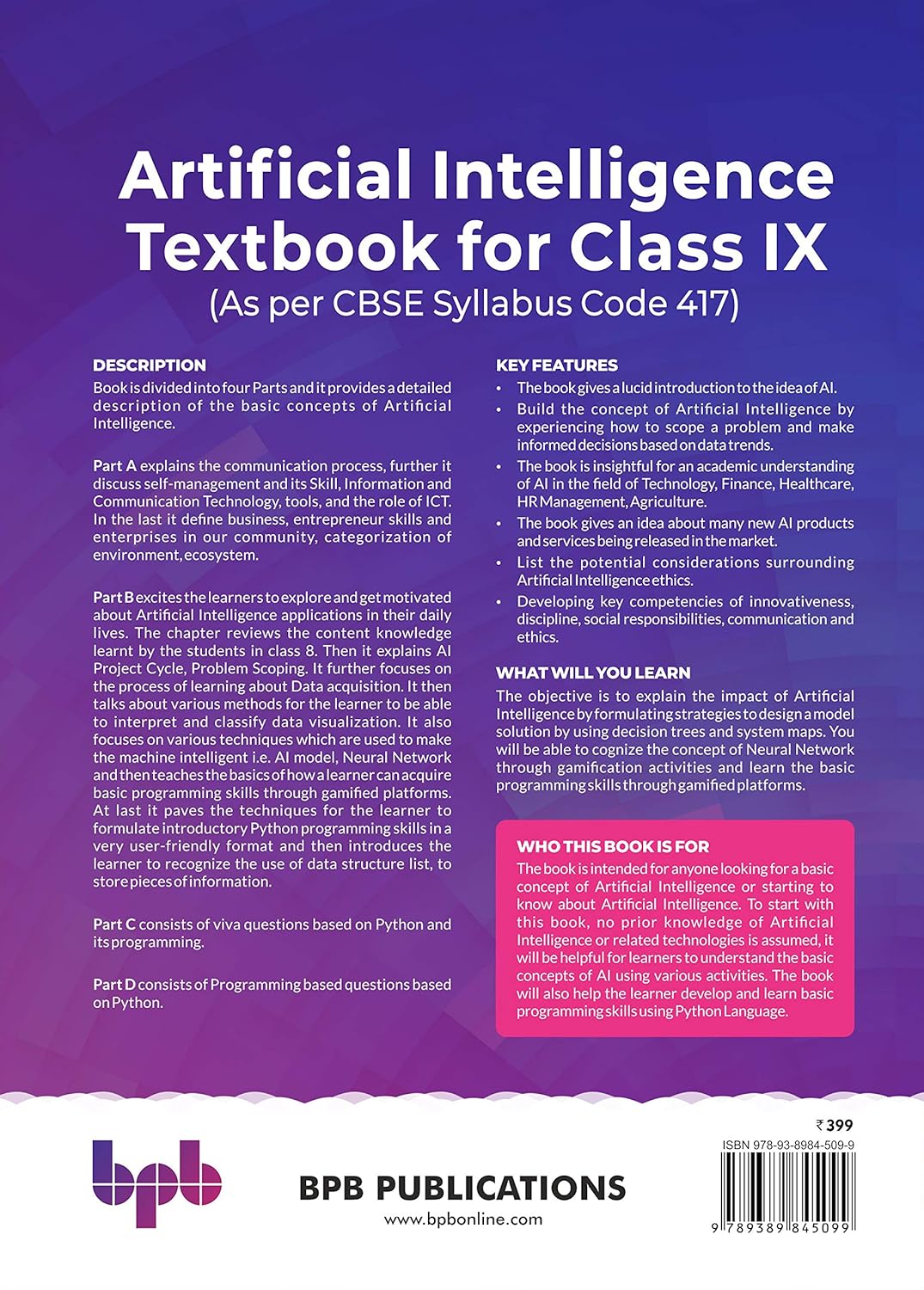 Artificial Intelligence Textbook For Class 9 (as Per Cbse Syllabus Code 417)