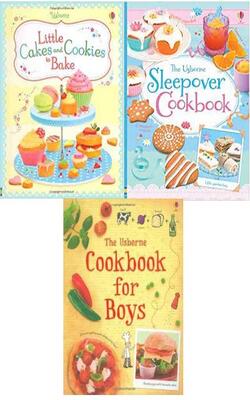 The Usborne Cookbook For Boys, Over Cookbook , Little Cakes And Cookies To Bake :- Pack Of 3 Books