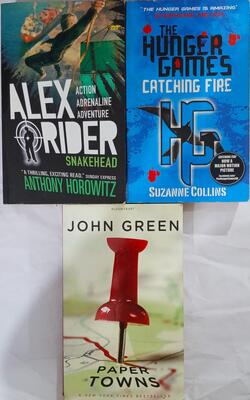 Catching Fire , Paper Towns, Alex Rider Snakehead :- Pack Of 3 Books