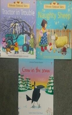 Tractor In Trouble (Farmyard Tales) (Usborne Farmyard Tales), The Naughty Sheep, Crow In The Snow Pack Of 3 Books