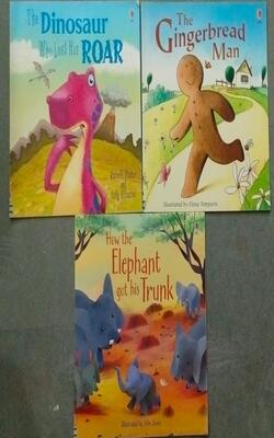 How The Elephant Got His Trunk, The Gingerbread Man (Usborne Picture Story Books) Paperback, The Dinosaur Who Lost His Roar:- Pack Of 3 Books
