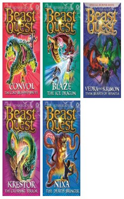 The Lost World: Convol The Cold Blooded Brute , Blaze The Ice Dragon, Vedra And Krimon Twin Beasts Of Avantia, Beast Quest: 39: Krestor The Crushing Terror, Nixa The Death Bringer :- Pack Of 5 Books